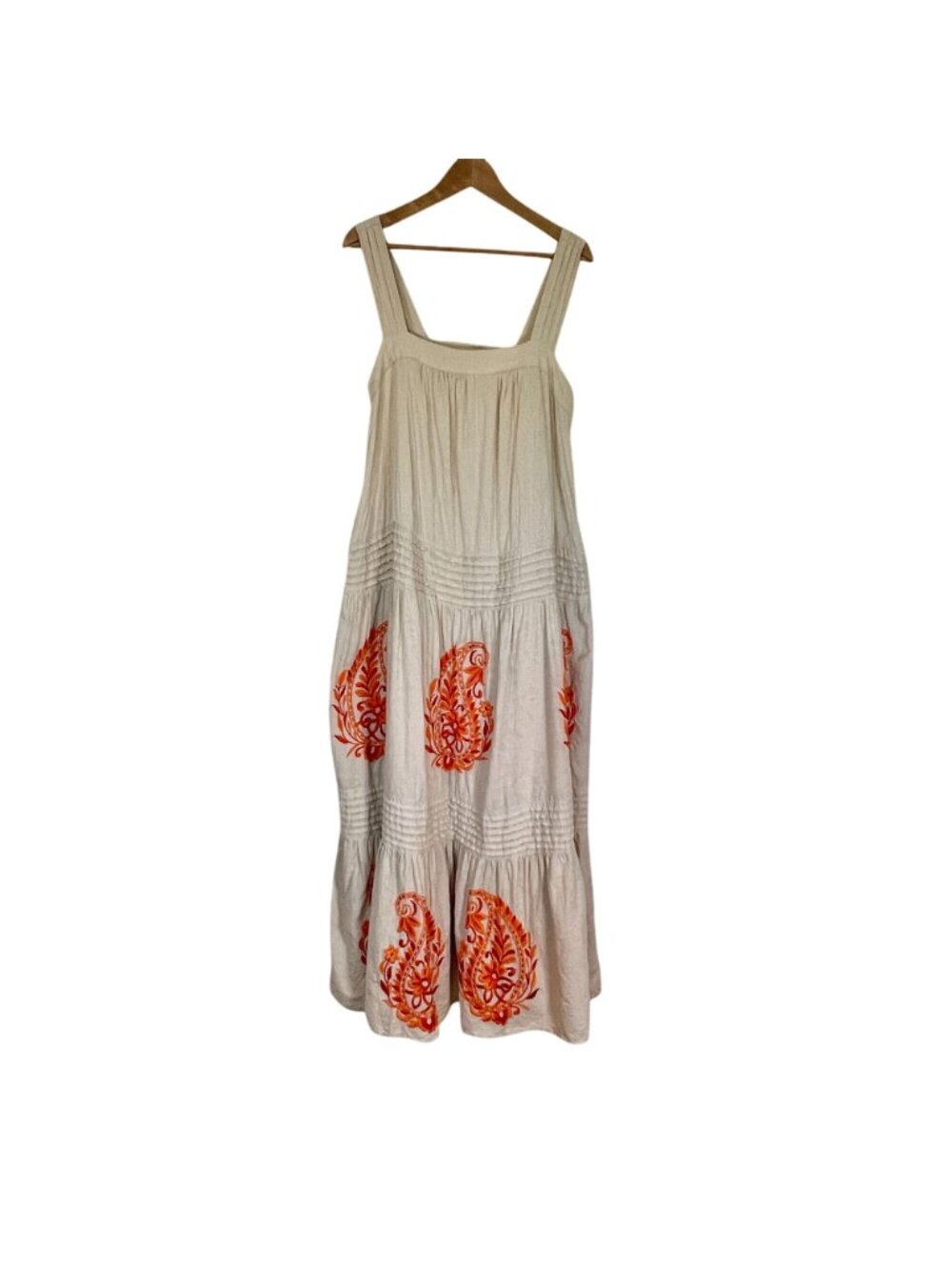 Anthropologie Felicity Embroidered Maxi Dress Ivory Orange Boho Cotton Sz M - Picture 2 of 16